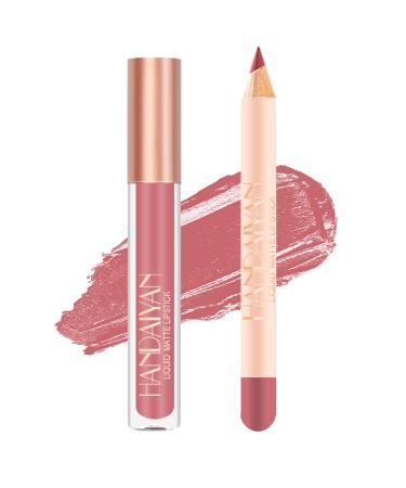 Easilydays 2Pcs Matte Nude Lip Liner Pencil and Lip Stick Set 12 Colors Crayon Matte Longwear Lip Pencil 24h Velvety Red Lips and Lip Liners Make Up Lip Contouring Pencil Waterproof Long Lasting Nude Lipgloss Lip Stain Kit with Lip Liner for Women (#05)