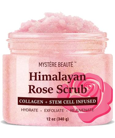 Himalayan Salt Body Scrub with Collagen and Stem Cells 12 oz - Exfoliating Salt Scrub for Cellulite - Deep Cleansing for Acne, Scars, Wrinkles - Moisturizes Skin