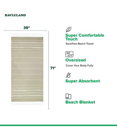 HAVLULAND Sale Pack of 2 Turkish Beach Towels - 100% Cotton, Super Absorbent, Quick-Dry, Sand Free - Oversized 71x39 Lightweight Blanket - Soft Bath Towel for Travel - Beige - Buy Online on SooperMarket.com