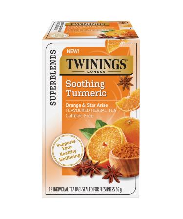 Twinings Soothing Turmeric Orange and Star Anise Flavoured Herbal Tea | Caffeine-Free | 18 Count (Pack of 6) | Enjoy Hot or Iced