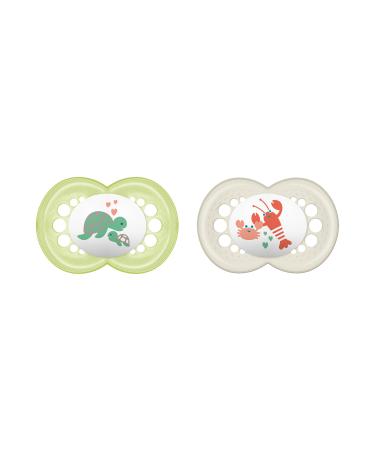 MAM Original Silicon Schnuller in the 2 Set tooth-friendly pacifier baby pacifier made of special MAM Skinsoft silicone with pacifier box 16+ months turtle 16+ / silicone / day green / turtle