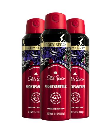 Old Spice NightPanther Body Spray for Men 5.1 Oz (Pack of 3) Nightpanther 5.1 Ounce (Pack of 3)