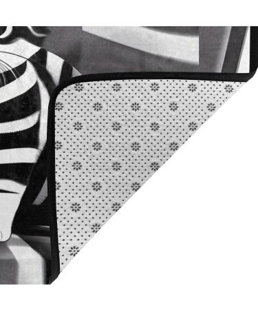 Black and White Striped Kitten Flannel Non-Slip Floor Mat - 63x48 Inches Comfortable & Lint-Free Perfect for Home & Office - Shop Internationally - Buy Online on SooperMarket.com