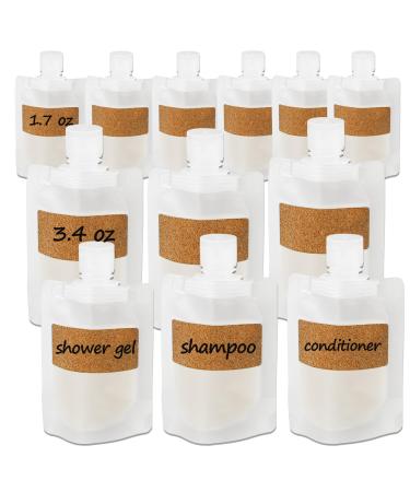 TailaiMei 12 Pieces Travel Pouches for Toiletries TSA Approved Portable Travel Size Refillable Stand Up Pouch for Shampoo/Conditioner/Lotion (1.7 &3.4 oz) 12 Pcs 3.4 Ounce