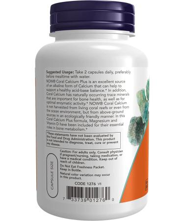 Buy Now Foods Coral Calcium Plus - 100 Vegan Capsules for Bone Health - Buy Online on SooperMarket.com