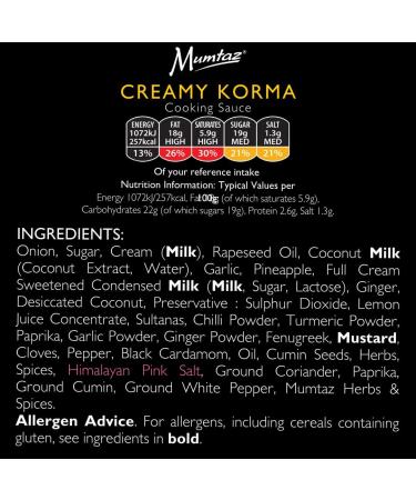 Mumtaz CREAMY KORMA Indian Curry Cooking Sauce - Restaurant Quality at Home - Medium Spiced - 350g Jar Serves 4-5 - All Natural Ingredients- Gluten Free- Vegetarian Friendly. - Buy Online on SooperMarket.com