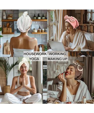 Jseng Microfiber Hair Towel Wrap for Women - Fast Drying Turbans with Cute Bowtie | 2 Packs for Curly Long Wet Hair - Cream & Brown - Buy Online on SooperMarket.com