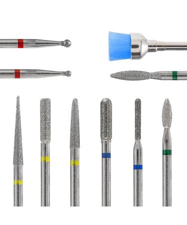 Melodysusia 10PCs Diamant Bits Set Professional Grinding Body Ground Top Nail miller Seats Set For Manicure Pedicure Nail Care Silver