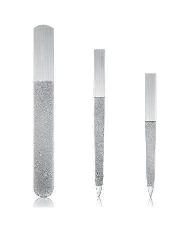 Urbanstrive Nail Care 3 Pieces Diamond Nail File Set Stainless Steel Double Side Nail File Metal Sapphire Buffer File Manicure Files for Salon Home and Travel