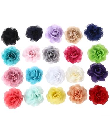 Frcolor 20pcs Simulation 3D Rose Flower Hair Clip Set Chiffon Rose Hair Clips for Women Girls