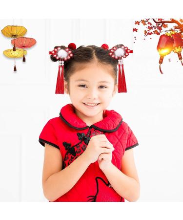6 Pairs Baby Girls Chinese Style Hair Clips with Hairy Furry Balls and Tassels - Red Lantern Butterfly Decor - Perfect for New Year and Spring Festival - Buy Online on SooperMarket.com