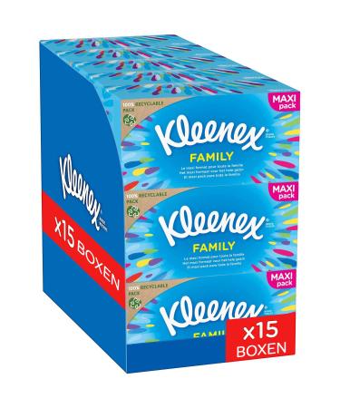 Kleenex Family facial tissue box for daily use 2-ply 15 boxes each with 128 tissues 1 piece (pack of 15)