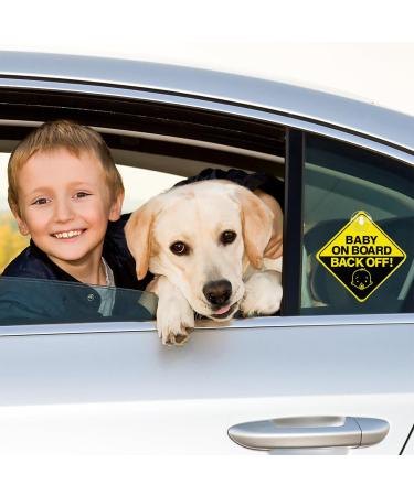 Bewudy 2 PCS Baby on Board Car Warning Sign with Suction Cups - Reusable Yellow Baby in Car Sticker (Back Off) - Eye-catching Safety Decal for Vehicles - Buy Online on SooperMarket.com