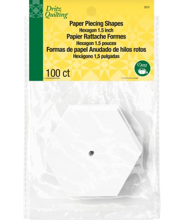 Dritz Quilting 3231 Paper Piecing Shapes, Hexagon, 1-1/2-Inch (100-Count), White Hexagon 1-1/2-Inch