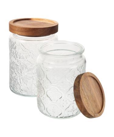 Alipis 2pcs Glass Jar Cereal Container Candy Jar Canisters Household Dried Food Container Household Storage Jar Candy Container Storage Accessory Snack Holder Cereals Wood Tea