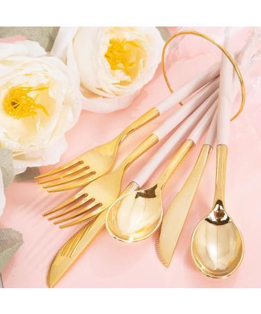 90 Piece Gold Plastic Silverware Set with Pink Handles - Perfect for Parties and Weddings - Buy Online on SooperMarket.com