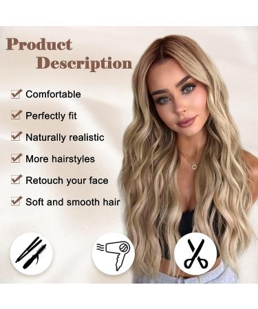 NAYOO 26 Inch Ombre Blonde Wavy Wig for Women - Natural Synthetic Heat Resistant Fiber - Middle Part Curly Wavy Wig for Daily & Party Use - Buy Online on SooperMarket.com