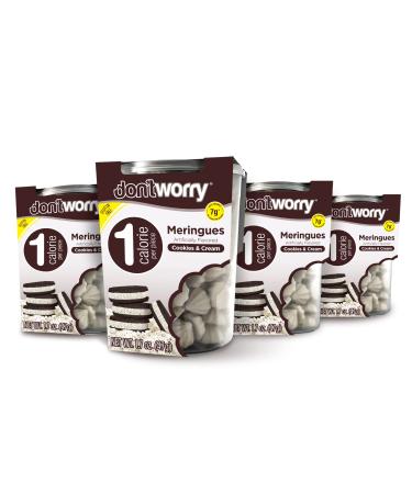 DON'TWORRY Keto Friendly Meringue Cookies | Only 1 Calorie per piece! | Healthy Candy, Gluten Free Snacks, Low Carb, Low Sugar, Low Calories Cookies & Cream 4 Pack