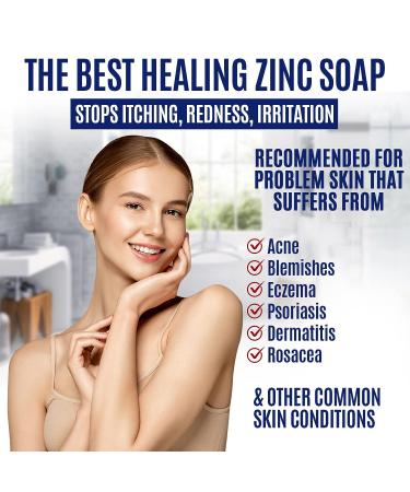 Pyrithione Zinc Soap Bar 4oz for Face & Body - 2% ZnP Cleanser for Acne, Rosacea, Eczema, Psoriasis - Skin Therapy Bar Soap for Dermatitis - Made in USA - Buy Online on SooperMarket.com