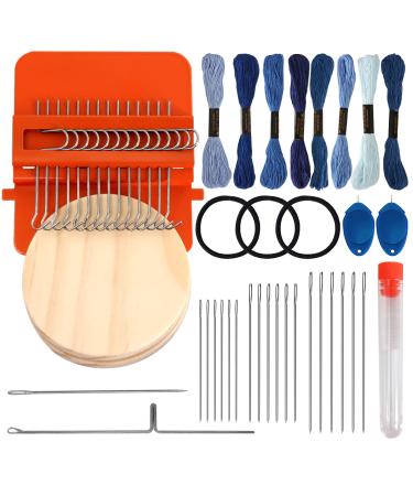 Darning Mini Loom Machine, Upgrade 14 Hooks Speedweve Style Weave Tool Small Weaving Loom Kit for Beginners, Wooden Household Mending Loom for Quickly Mending Jeans, Repair Clothes, DIY Weaving Arts