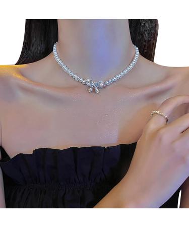 OralGos Elegant Pearl Necklace | Sparkling Bowknot Fashion Jewelry for Any Occasion - International Shipping - Buy Online on SooperMarket.com