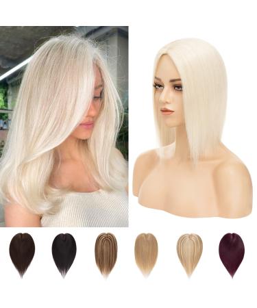 18inch Hair Topper for Thinning Hair Women Clip in Real Remy Human Hair Extensions Top Piece (#60 Platinum Blonde)