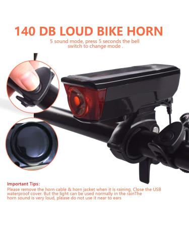 BURNINGSUN Bike Light Set & Horn - Solar Powered USB Rechargeable 4 Mode Headlight Taillight Combo for Cycling Safety + LED Speaker Bell - Buy Online on SooperMarket.com