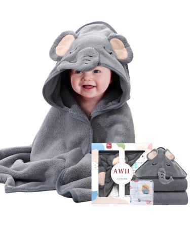 ZXK CO Hooded Baby Bath Towel Absorbent Baby Towel with Elephant Hood Flannels Baby Blanket Set with Baby Muslin Squares New Born Baby Essentials Personalised Baby Gifts for Newborn