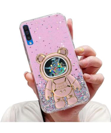 Tivenfezk Nadoli for Samsung Galaxy A70 Treibsand B r Astronaut Hidden Stand Shell caricature glitter astronaut stand soft silicone bling cell phone case transparent protective cover samsung galaxy a70 pink