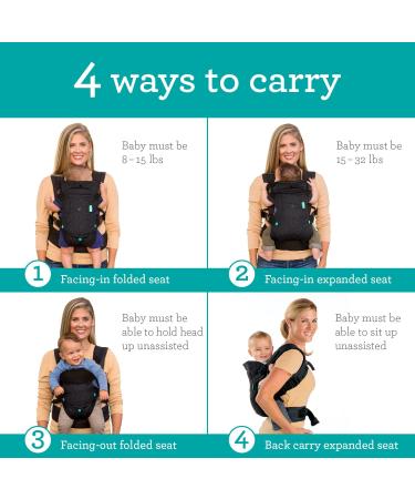 Infantino Flip 4-in-1 Advanced Carrier with Washable Bib - Ergonomic Front and Back Carry for Newborns and Babies 8-32 lbs - Black Denim - Buy Online on SooperMarket.com