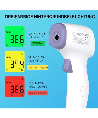 Buy Contactless Infrared Thermometer for Baby Adult & Children - Precise Fever Readings Alarm & 50 Memory Function - Digital LCD Display - White & Purple - Buy Online on SooperMarket.com