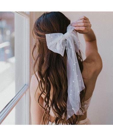 Bridal Hair Bow Veil with Pearl Barrette - Wedding & Bachelorette Party Decorations - Buy Online on SooperMarket.com