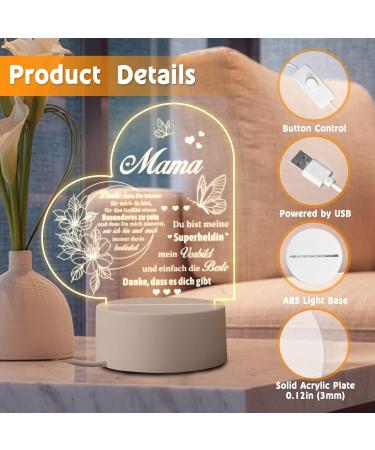 Personalized Juratar Mother's Day Gift | LED Night Lamp for Mom by Daughter & Son | Unique Birthday Gift Idea for Mama (Heart) - Buy Online on SooperMarket.com