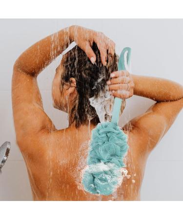 SKHAOVS 2 Piece Long Handle Bath Brush Set for Exfoliating and Dead Skin Removal - Shower Loofah Scrubber for Men and Women - Blue and Beige - Buy Online on SooperMarket.com