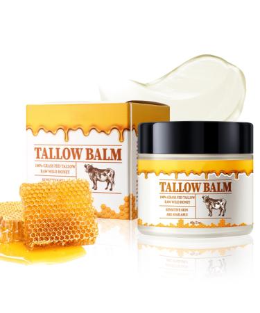 Beef Tallow for Skin Premium Beef Tallow and Honey Balm Natural Tallow Moisturizer for Face & Body Whipped Beef Tallow Lotion for Skin Care 2 oz (Beef tallow and honey balm)