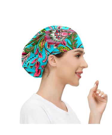 MUKJHOI Adjustable Working Caps Flower Leaves Tie Back Cover Hair Bouffant Hats Sweatband for Women Men 5 193