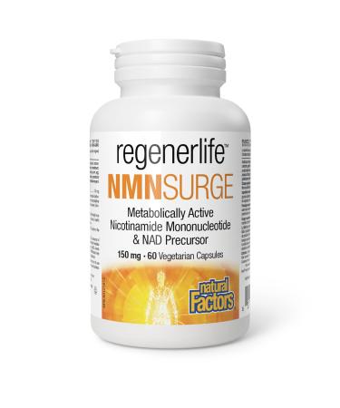Natural Factors Regenerlife NMNSURGE 150 mg 60 vegetarian capsules Metobolically Active (Vitamin B3) Nicotinamide Mononucleotide (NMN) Healthy Aging Support
