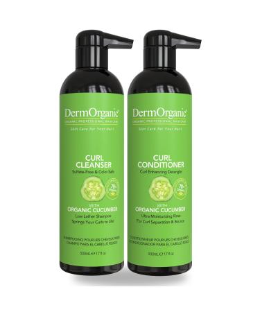 DermOrganic Organic Cucumber Curl Care Sulfate Free Color Safe Hydrating Shampoo + Conditioner 17oz DUO