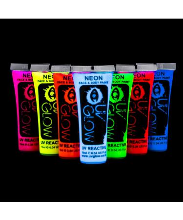 UV Glow Blacklight Face and Body Paint 0.34oz - Set of 7 Tubes - Neon Fluorescent