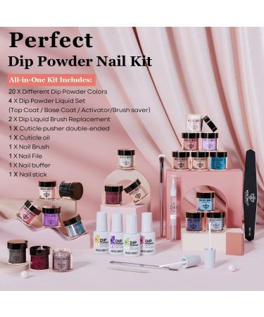Modelones 32 Pcs Dip Powder Nail Kit Starter | 20 Colors Nude Pink Gray Acrylic Dipping Powder System | French Nail Art Manicure DIY Salon Gift Set - Buy Online on SooperMarket.com