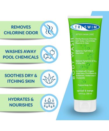 TRISWIM Chlorine Removal Body Wash | After Swim Care | Moisturising Anti-Chlorine Vegan Shower Gel For Swimmers | Apricot & Mango (250ml) - Buy Online on SooperMarket.com