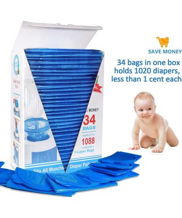 Diaper Pail Refill Bags - 34 Bags, 1088 Counts - Compatible with Arm&Hammer Disposal System - Locks in Odor - Seal and Toss Design - Buy Online on SooperMarket.com