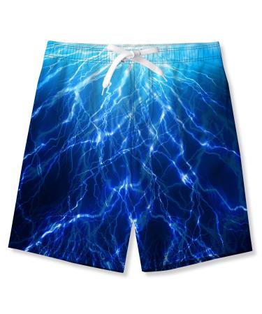 Tuonroad boy swimming shorts funny 3d print fast drying swimming trunks with mesh feed summer beach short trousers 5-14 years 1 blue lightning 13-14 years