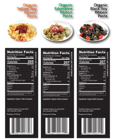 Organic Bean Ribbon Cut Artisan Pasta Combo Sampler Pack - Edamame, Black & Yellow Soy - Keto Low Carb Protein Gluten Free Pasta - 3 Pack - Buy Online on SooperMarket.com