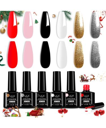 LKE Gel Nail Polish Set 6 Colors All Seasons White Black Red Pink Gold Silver Glitter Gel Polish Set Gel Nail Kit Soak Off U V/LED Nail Lamp Nail Art Design Manicure Home DIY & Salon