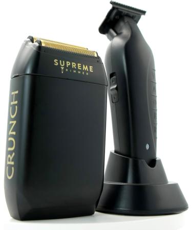 Supreme Trimmer Vader & CRUNCH Foil Shaver Kit | Professional DLC T-Blade Beard Trimmer ST3778 & Waterproof IPX6 Shaver Set | Black Barber Haircutting Tools for Precision Grooming - Buy Online on SooperMarket.com