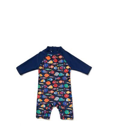 Baby Boys Sunsuit UPF 50+ Sun Protection One Pieces with Zipper Swimwear with Sun Hat(Colorful Fish 12-18Months) Colorful Fish 12-18 Months