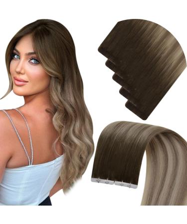 LAAVOO TAPE in Extensions Real Hair 60cm Braun Balayage Real Hair Extensions Tape In Menchenhaar Seamless Hair Extension Real Hair Tape Virgin #4/7/80 Dark Brown Blond Blonde 12.5g 10PCs 60cm Virgin-5PCs 4.7virgin #4/7/80