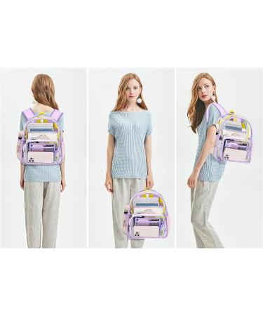 Clear Mini Stadium Approved Transparent Backpack - Heavy Duty 12x12x6 Waterproof Book Bag for Teens, Girls, Women - Ideal for Concerts, Sporting Events, Travel, Work, School - Lavender - Buy Online on SooperMarket.com