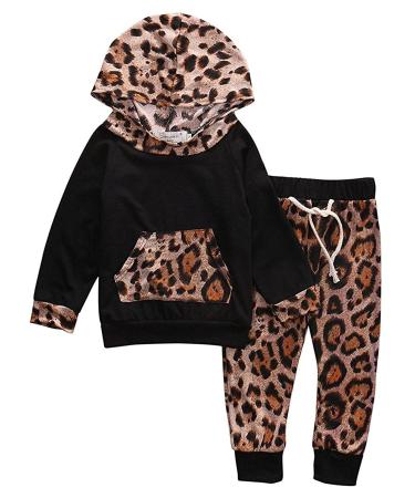 TMEOG Baby Boys Girls Long Sleeve Pullover Hooded Sweatshirts Top+Pants Infant Hoodie Tracksuit Clothes Outfits Set Black 12-18 Months